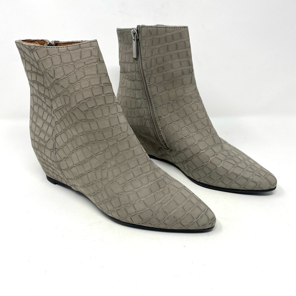 Aquatalia Palmer Embossed Crocodile Leather Ankle Wedge Boot